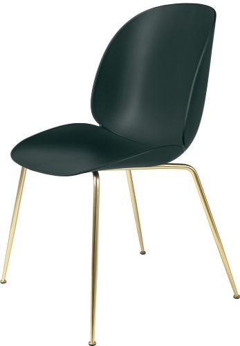GUBI Beetle Dining Chair Conic Base 4 stk - Brass Semi Matt Base/Dark Green Shell