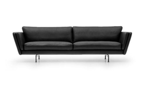 Mogens Hansen MH GRASP XL Sofa  L: 243 cm - Sort Baltique Luksuslæder/Runde Ben i Børstet Stål