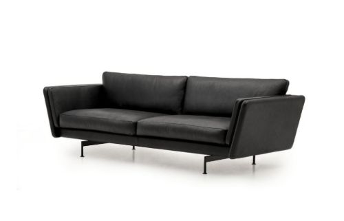 Mogens Hansen MH GRASP XL Sofa  L: 243 cm - Sort Baltique Luksuslæder/Runde Ben i Børstet Stål