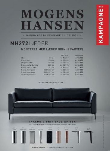 Mogens Hansen MH 272 3 Pers Sofa L: 222 cm - Odin Læder / Sort