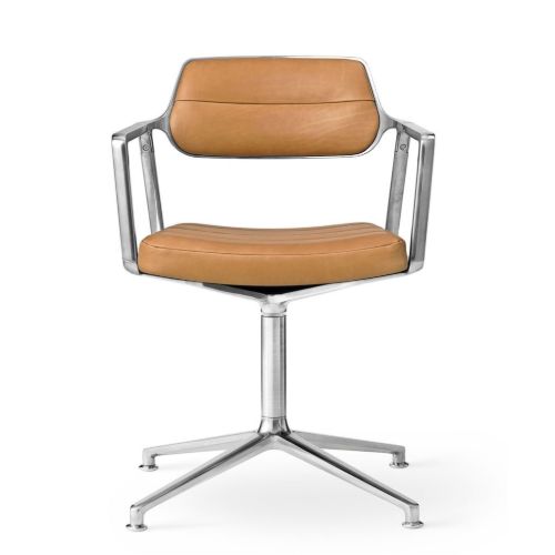 Vipp 453 Swivel Stol u. Hjul - Aluminium/Camel Leather