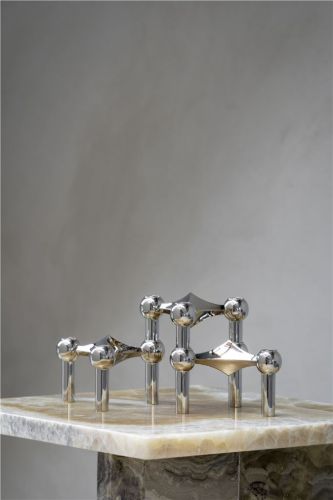 STOFF Nagel Candle Holder Set of 3 H: 6,5 cm - Chrome