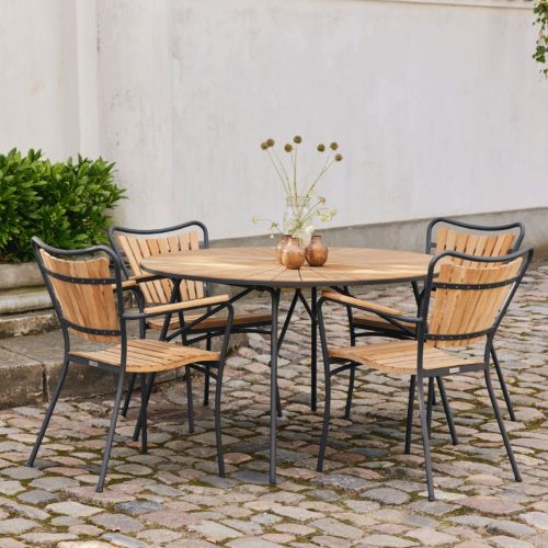 Mandalay Marguerit havebord - Ø 120 cm - Teak / antracitgrå stel