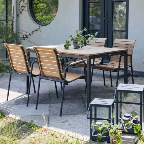 Mandalay Havemøbelsæt Toscana Havebord L: 132 cm og 4 Stk. Bellevue Havestole - Teak/Antracit 