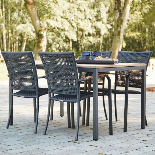 Mandalay Havemøbelsæt Toscana Havebord L: 132 cm og 4 Stk. Ravello Havestole - Teak/Antracit 