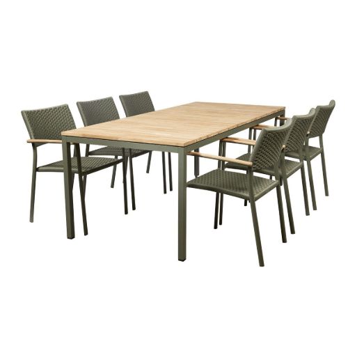 Mandalay Havemøbelsæt Toscana Havebord L: 197 cm og 6 Stk. Siena Havestole - Olivengrøn 