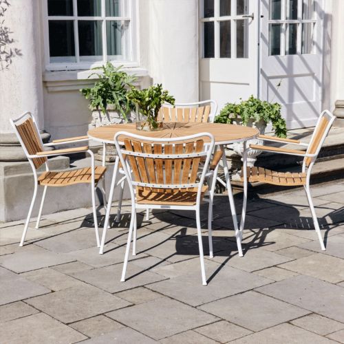 Mandalay Marguerit Havebord Ø: 110 cm - Teak/Hvid