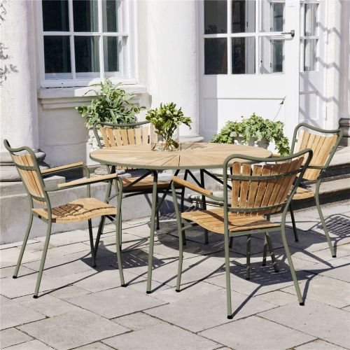 Mandalay Marguerit Havebord Ø: 110 cm - Teak/Olivengrøn