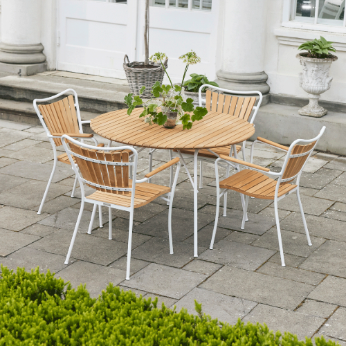 Mandalay Marguerit Magnolia Havebord Ø: 110 cm - Teak/Hvid