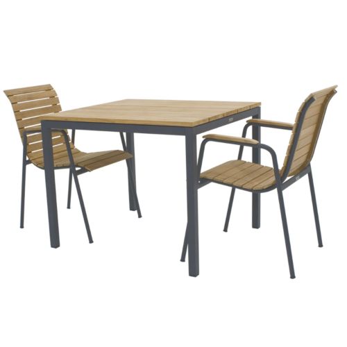 Mandalay Havemøbelsæt Toscana Havebord L: 82 cm og 2 Stk. Bellevue Havestole - Teak/Antracit 